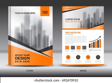 Annual report brochure flyer template, Orange cover design, business advertisement, magazine ads, catalog, book, infographics element vector layout in A4 size