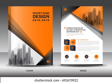 Annual report brochure flyer template, Orange cover design, business advertisement, magazine ads, catalog, book, infographics element vector layout in A4 size
