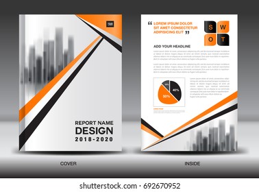 Annual report brochure flyer template, Orange cover design, business advertisement, magazine ads, catalog, book, infographics element vector layout in A4 size