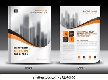 Annual report brochure flyer template, Orange cover design, business advertisement, magazine ads, catalog, book, infographics element vector layout in A4 size