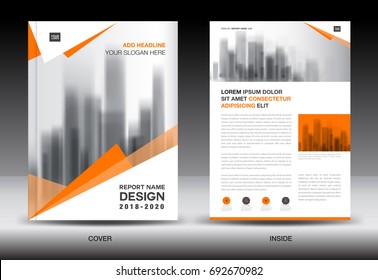 Vorlage für die Broschüre des Jahresberichts, Orangefarbene Titelgestaltung, Werbung für Unternehmen, Zeitschriften, Katalog, Buch, Infografik-Element, Vektorgrafik-Layout in A4-Größe