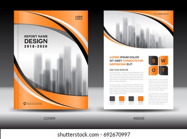 Annual report brochure flyer template, Orange cover design, business advertisement, magazine ads, catalog, book, infographics element vector layout in A4 size