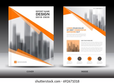 Annual report brochure flyer template, Orange cover design, business advertisement, magazine ads, catalog, book, infographics element vector layout in A4 size