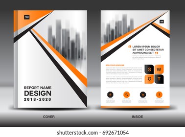 Annual report brochure flyer template, Orange cover design, business advertisement, magazine ads, catalog, book, infographics element vector layout in A4 size
