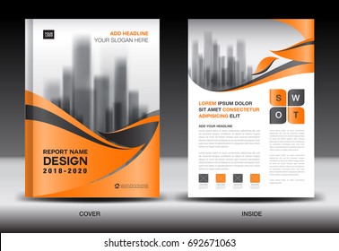 Annual report brochure flyer template, Orange cover design, business advertisement, magazine ads, catalog, book, infographics element vector layout in A4 size