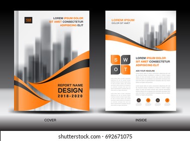 Annual report brochure flyer template, Orange cover design, business advertisement, magazine ads, catalog, book, infographics element vector layout in A4 size