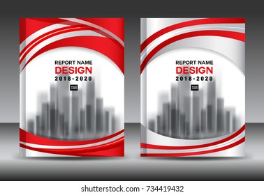 Annual report brochure flyer template, red cover design, business advertisement, magazine ads, catalog vector layout in A4 size