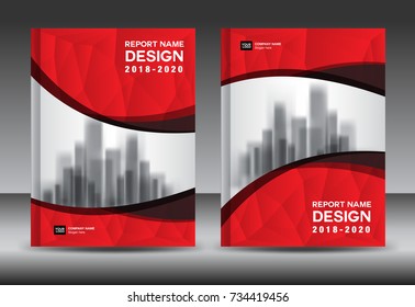 Annual report brochure flyer template, red cover design, business advertisement, magazine ads, catalog vector layout in A4 size