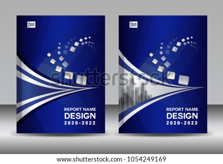 Annual report brochure flyer template, Blue cover design, business advertisement, magazine ads, catalog vector layout in A4 size