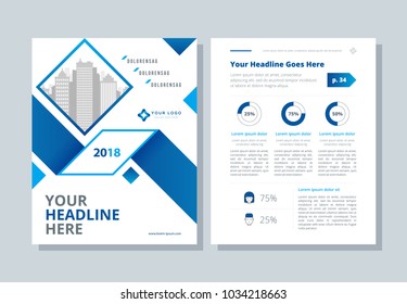 Annual report, broshure, flyer, magazine abstract background blue cover vector size template A4. Corporate Presentation, Poster, Banner, Color Book