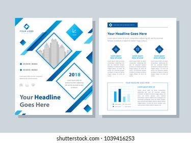 Annual report, broshure, flyer, magazine abstract background blue cover vector size template A4. Corporate Presentation, Poster, Banner, Color Book