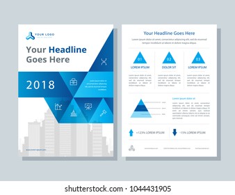 Annual report, broshure, flyer, magazine abstract background blue cover vector size template A4. Corporate Presentation, Poster, Banner, Color Book