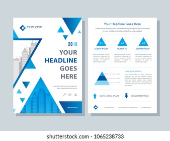 Annual report, broshure, flyer, magazine abstract background blue cover vector size template A4. Corporate Presentation, Poster, Banner, Color Book