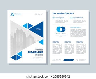 Annual report, broshure, flyer, magazine abstract background blue cover vector size template A4. Corporate Presentation, Poster, Banner, Color Book