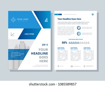 Annual report, broshure, flyer, magazine abstract background blue cover vector size template A4. Corporate Presentation, Poster, Banner, Color Book