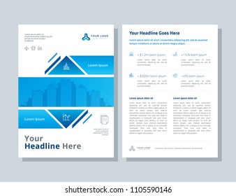 Annual report, broshure, flyer, magazine abstract background blue cover vector size template A4. Corporate Presentation, Poster, Banner, Color Book
