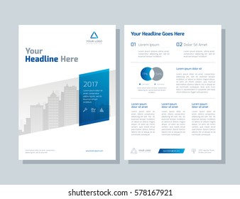 Annual report, broshure, flyer, magazine abstract city background blue cover vector size template A4. Corporate Presentation, Poster, Website, Portfolio, Banner, Color Book