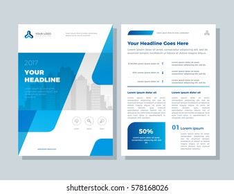 Annual report, broshure, flyer, magazine abstract city background blue cover vector size template A4. Corporate Presentation, Poster, Website, Portfolio, Banner, Color Book