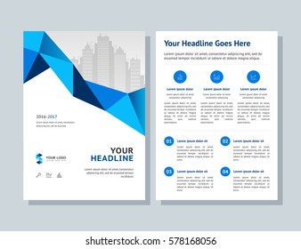 Annual report, broshure, flyer, magazine abstract city background blue cover vector size template A4. Corporate Presentation, Poster, Website, Portfolio, Banner, Color Book