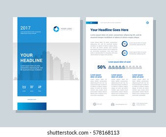 Annual report, broshure, flyer, magazine abstract city background blue cover vector size template A4. Corporate Presentation, Poster, Website, Portfolio, Banner, Color Book