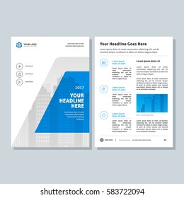 Annual report, broshure, flyer, magazine abstract city background blue cover vector size template A4. Corporate Presentation, Poster, Website, Portfolio, Banner, Color Book