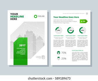 Annual report, broshure, flyer, magazine abstract city background green cover vector size template A4. Corporate Presentation, Poster, Website, Portfolio, Banner, Color Book