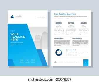 Annual report, broshure, flyer, magazine abstract city background blue cover vector size template A4. Corporate Presentation, Poster, Website, Portfolio, Banner, Color Book