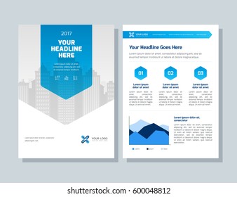 Annual report, broshure, flyer, magazine abstract city background blue cover vector size template A4. Corporate Presentation, Poster, Website, Portfolio, Banner, Color Book