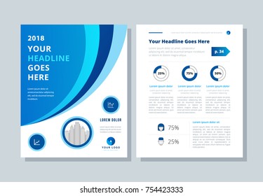 Annual report, broshure, flyer, magazine abstract background blue cover vector size template A4. Corporate Presentation, Poster, Banner, Color Book