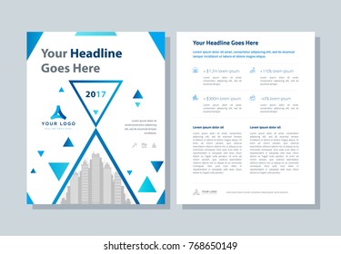 Annual report, broshure, flyer, magazine abstract background blue cover vector size template A4. Corporate Presentation, Poster, Banner, Color Book