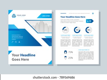 Annual report, broshure, flyer, magazine abstract background blue cover vector size template A4. Corporate Presentation, Poster, Banner, Color Book