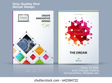 Annual report, business abstract vector template. Brochure design, cover modern layout, poster, flyer in A4 with red rectangular shapes, grid for tech, science, market with light background.