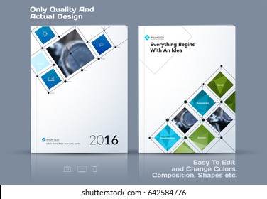 Annual report, business abstract vector template. Brochure design, cover modern layout, poster, flyer in A4 with blue rectangular shapes, grid for tech, science, market with light background.