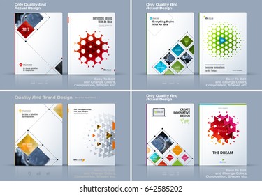 Annual report, business abstract vector template. Brochure design, cover modern layout, poster, flyer in A4 with colourful rectangular shapes, grid for tech, market with light background. Set