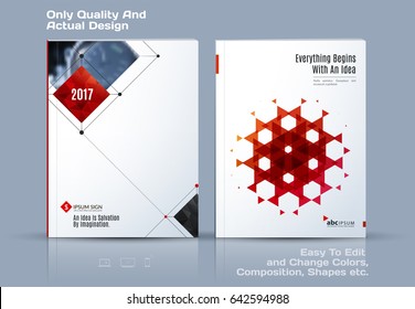 Annual report, business abstract vector template. Brochure design, cover modern layout, poster, flyer in A4 with red rectangular shapes, grid for tech, science, market with light background.
