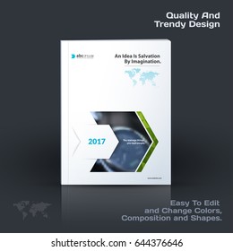 Annual report, business abstract vector template. Brochure design, cover modern layout, poster, flyer in A4 with blue rectangles, arrows, shadows for tech, science, market with light background.