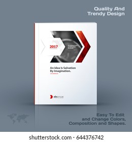 Annual report, business abstract vector template. Brochure design, cover modern layout, poster, flyer in A4 with red rectangles, arrows, shadows for tech, science, market with light background.