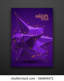 Annual Report Cover. 3D Low Polygon Geometry Business Design on Dark Background. Vector Illustration