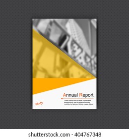 Annual Report Cover Design With Blurred Financial District And Geometric Shapes. Cover Design With Skyscraper In Black And White. Brochure Flyer Design. Book Cover Concept With Geometric Lines.