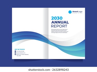 Annual Report Cover Design, Clean and modern blue wave annual report cover template