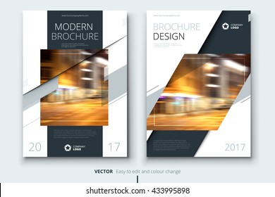 Annual Report cover design. Corporate business template for brochure, magazine, catalog. Layout with modern silver shapes and urban styled photo. Creative booklet, leaflet, flyer or banner concept