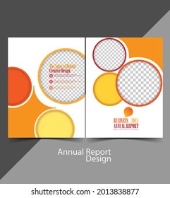 Diseño de portada de informe anual con la foto de fácil inserción en círculo en blanco.