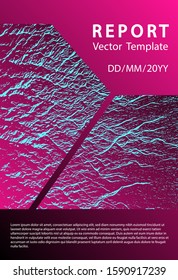 Annual report cover design. Plastic pink black blue synthwave texture. Cover with headline sample text. Vector template for corporate annual report. Buoyant wavy flux background pattern.