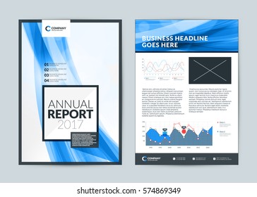 Annual report cover design template. Vector flyer design template. Cover layout design with abstract background. Blue color theme. Vector illustration