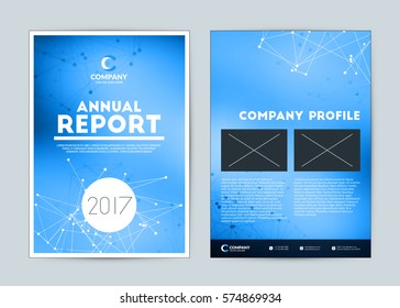 Annual report cover design template. Vector flyer design template. Cover layout design with abstract background. Blue color theme. Vector illustration