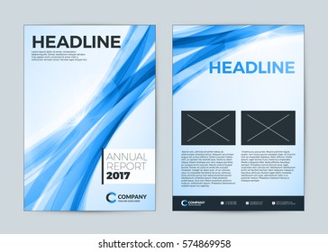 Annual report cover design template. Vector flyer design template. Cover layout design with abstract background. Blue color theme. Vector illustration