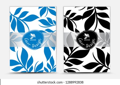 annual report cover design vector design, brochure flyer, magazine ad, advertisement, book cover layout, poster, catalog, newspaper, leaf pattern, cosmetics concept, blue abstract background, a4