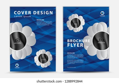 annual report cover design vector design, brochure flyer, magazine ad, advertisement, book cover layout, poster, catalog, newspaper, leaf pattern, cosmetics concept, blue abstract background, a4