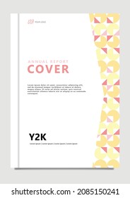 Annual report cover design with the yellow circles and small chunks attached to the circles' pattern. Important document cover for companies or organizations.