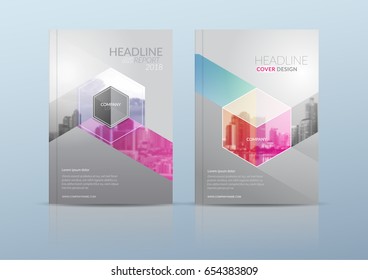 Annual report cover, flyer, presentation, brochure. Front page with A4 mark and  bleed guide. Design layout template in A4 size . Building background with pastel color templates.